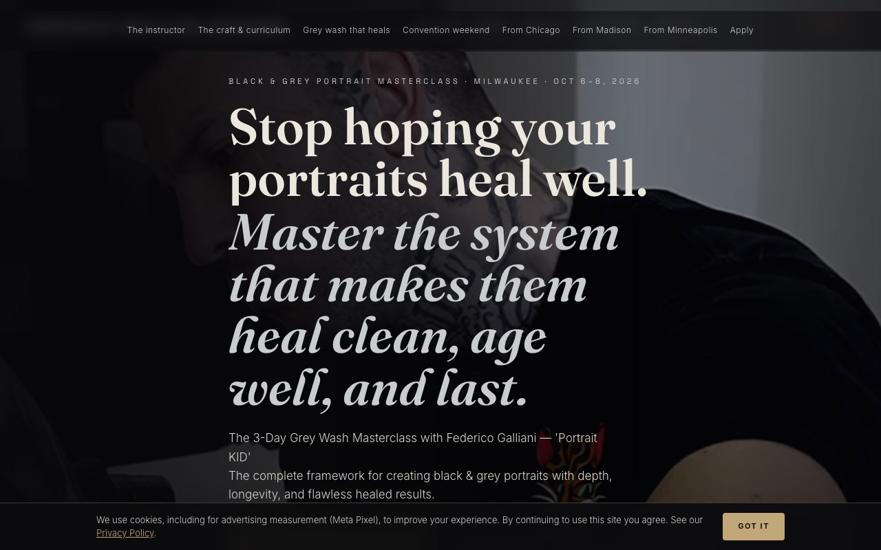 Portrait Realism Academy: sito di lead generation per formazione artistica negli USA